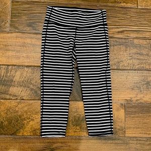 Athleta Black & White Striped Cropped Leggings